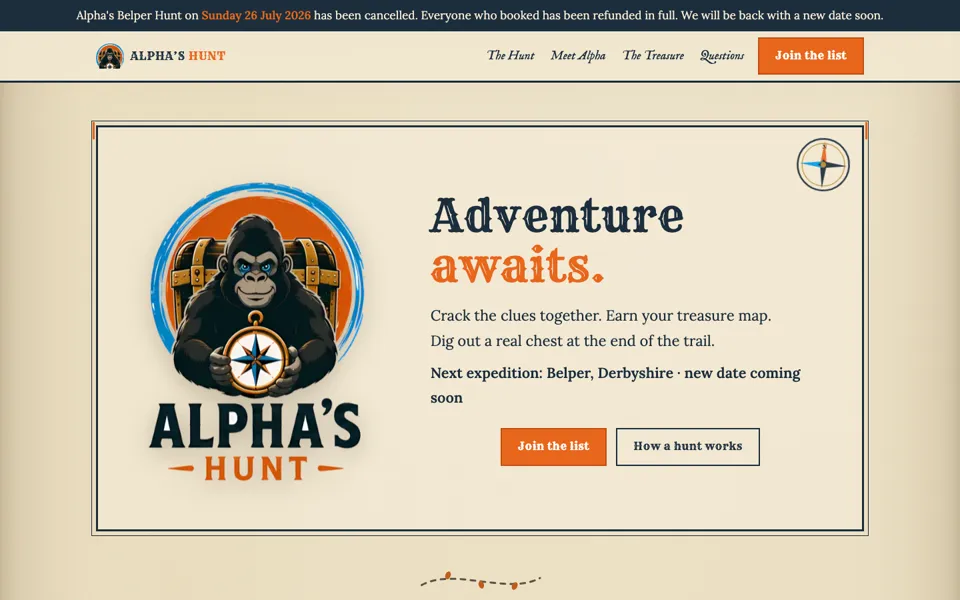 The Alpha's Hunt website homepage