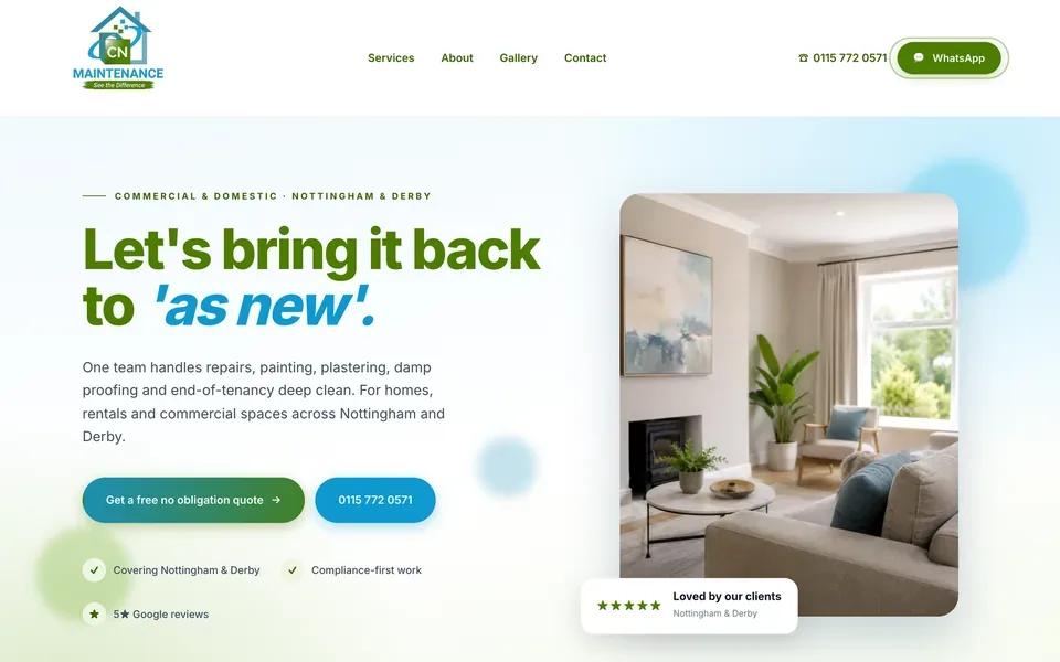The CN Maintenance website homepage