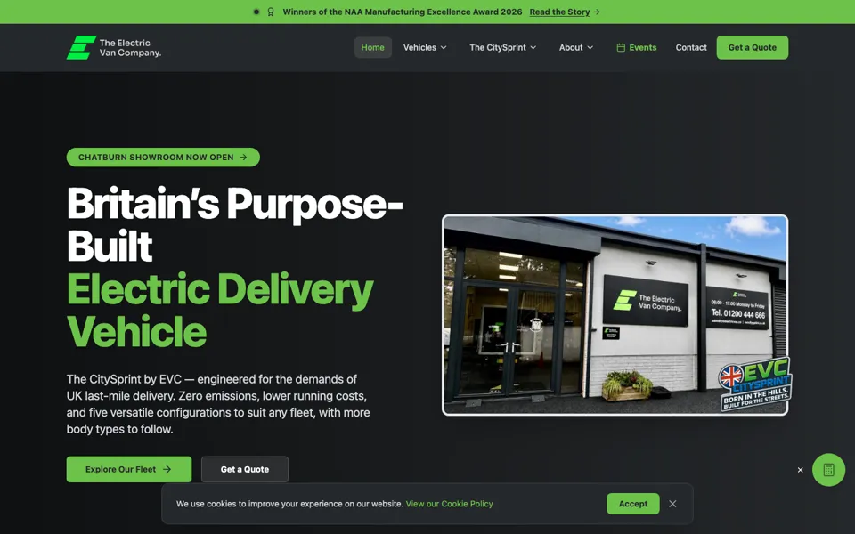 The The Electric Van Co website homepage