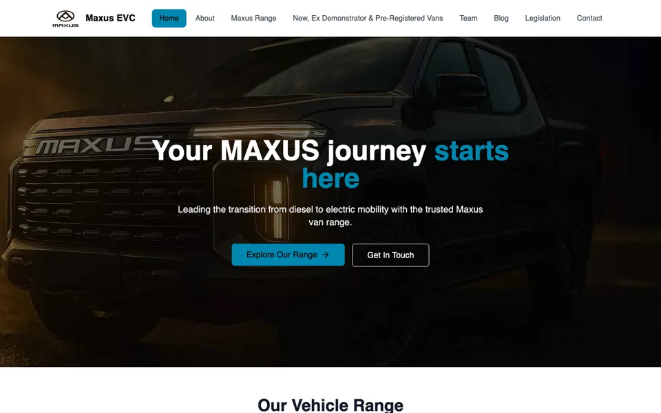The Maxus EVC website homepage