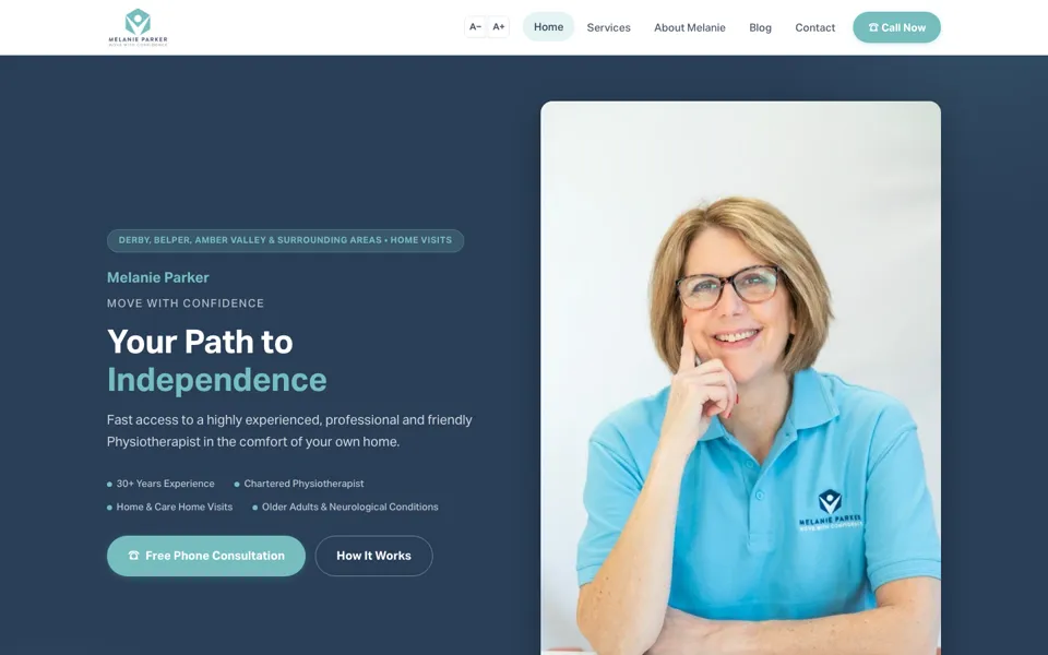 The Melanie Parker Physiotherapy website homepage