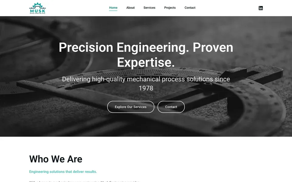 The Musk Engineering website homepage