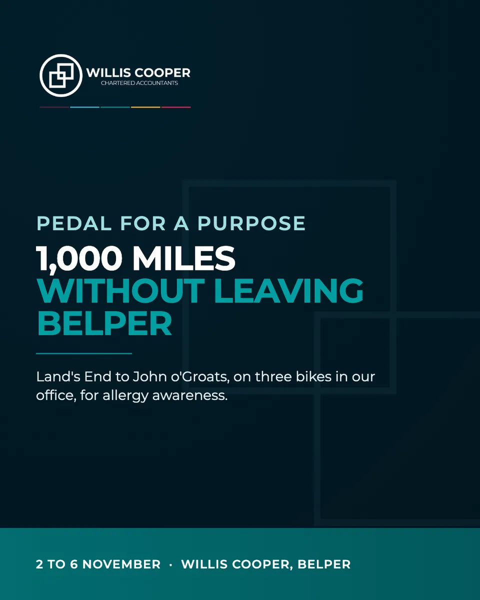Willis Cooper charity launch post: "Pedal for a purpose, 1,000 miles without leaving Belper".