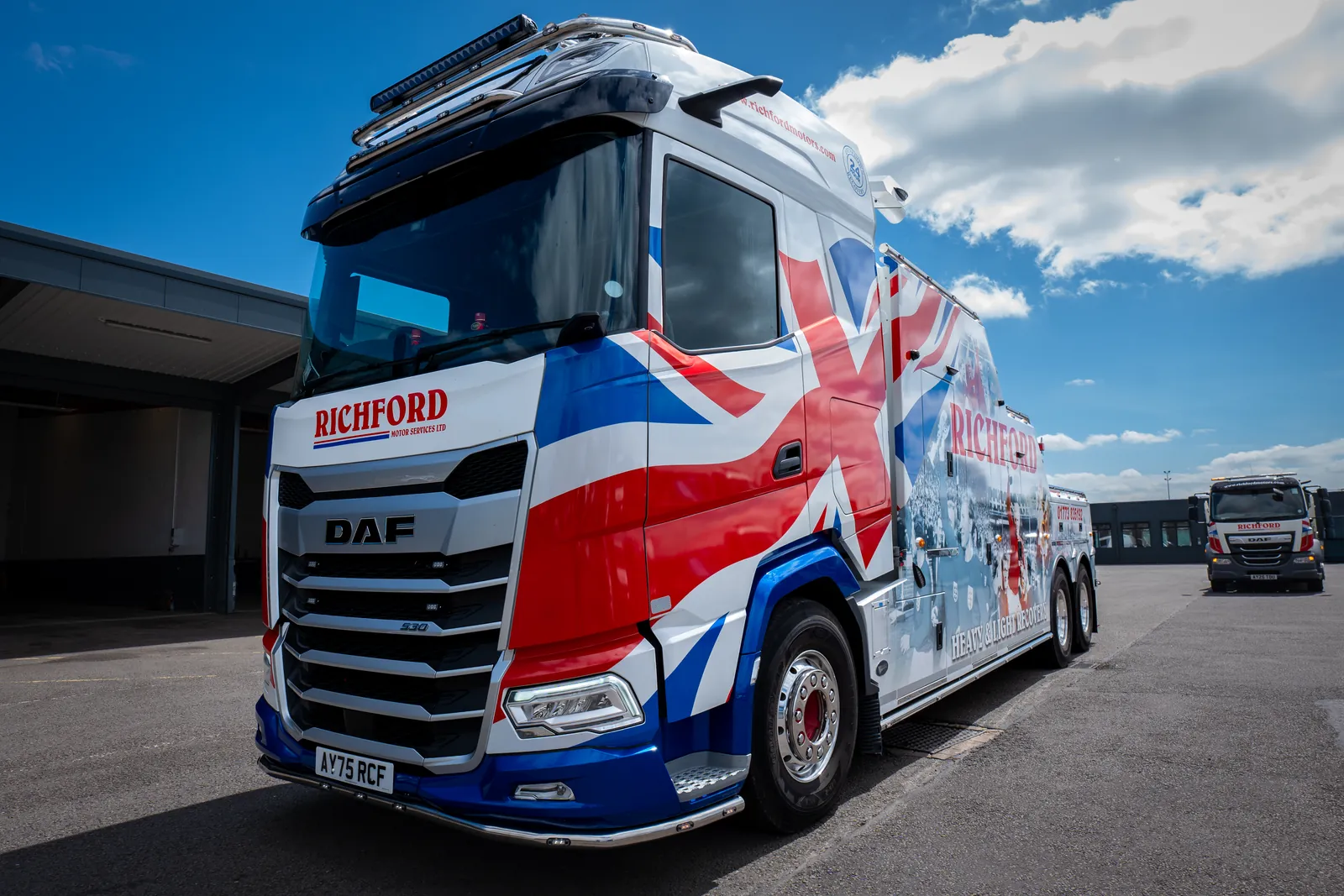 Richford Motor Services' Union Jack liveried DAF recovery truck